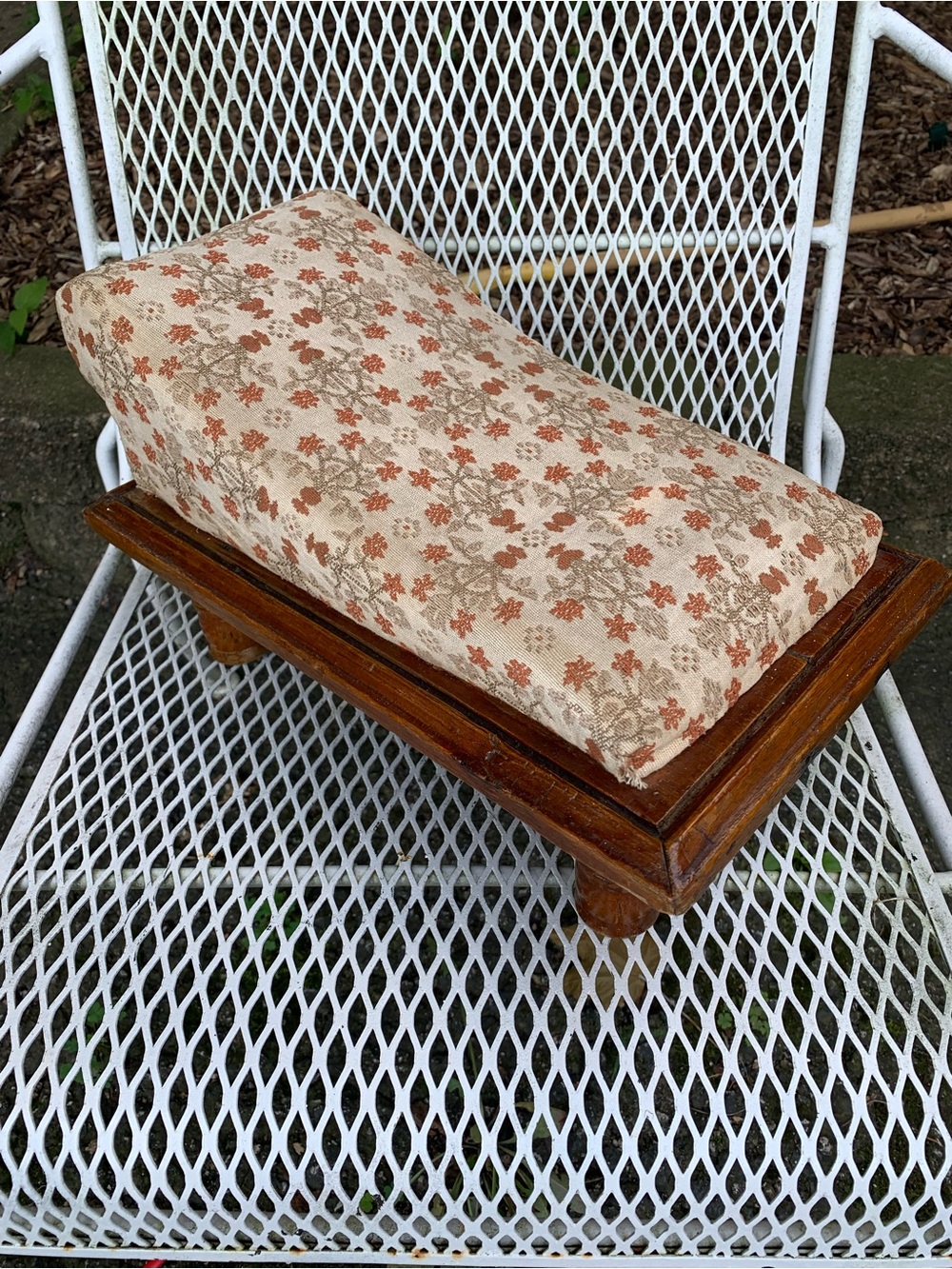 Antique Victorian Floral Upholstered Gout Footstool Wooden Base Slanted Stool